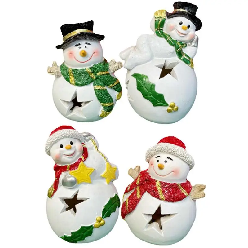 

2Pcs Snowman Figurines Durable Xmas Tabletop Sculptures Resin Collectible Decoration Ornaments Creative Miniature Art crafts