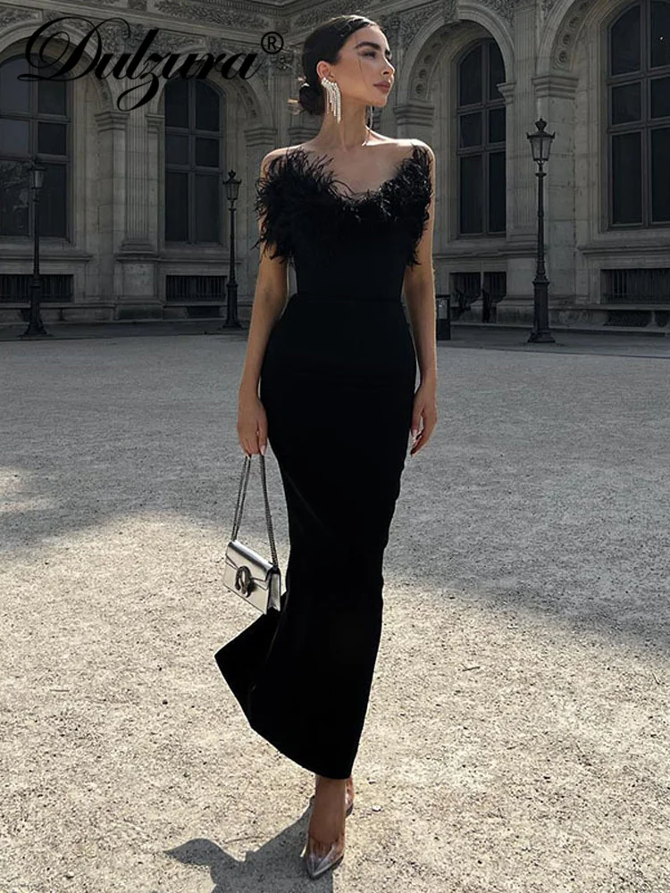 

Dulzura перо Сексуальная Y2K одежда без рукавов труба без спинки Bodycon миди платья для женщин 2022 наряд Клубные Вечерние платья на день рождения эл...