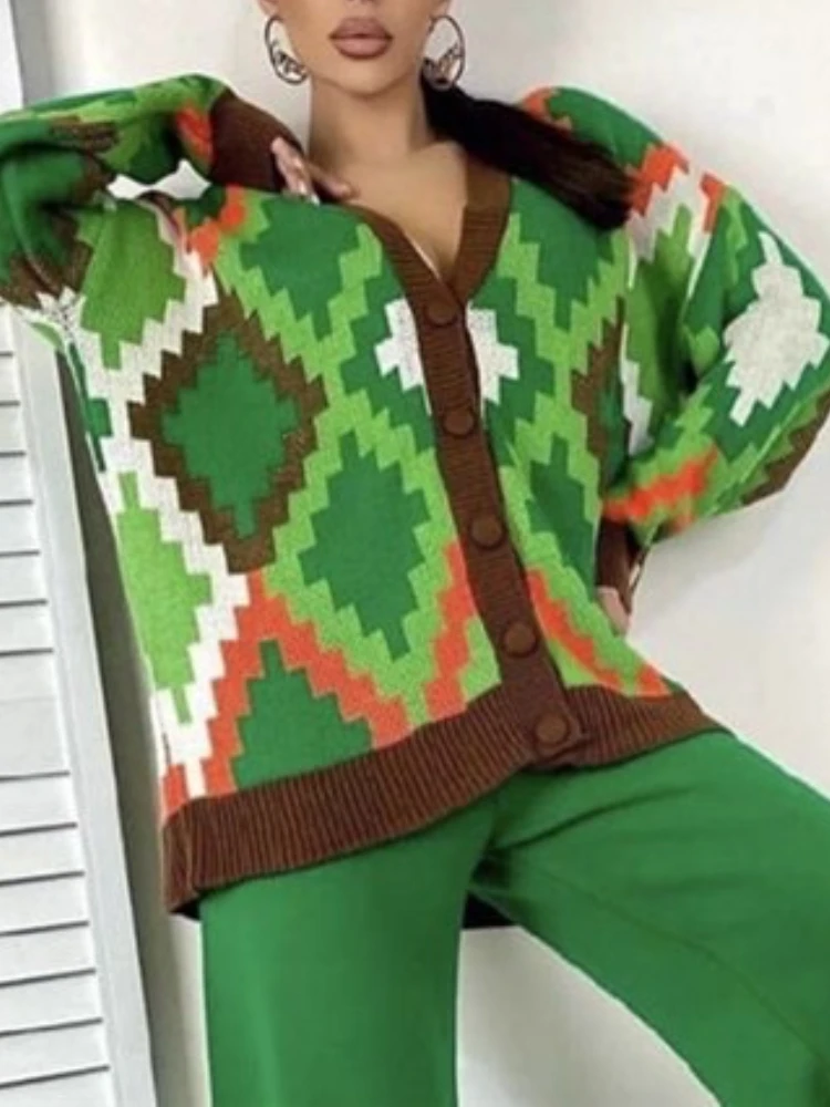 

Комплект из двух предметов, женский топ и брюки, осенне-зимний цветной вязаный свитер, Женский Свободный Повседневный Женский комплект из двух предметов с V-образным вырезом, 2022