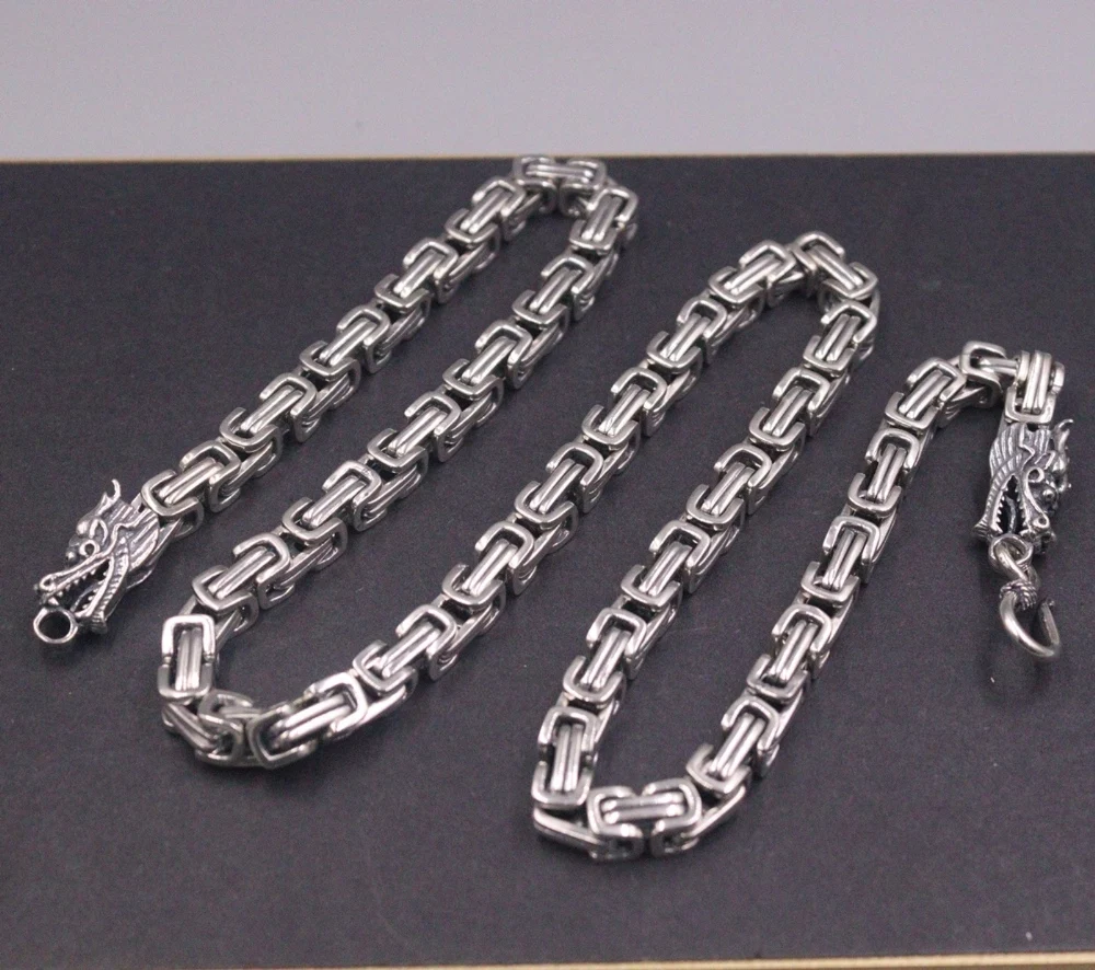 Настоящая твердая кожа серебряная цепь Мужской Дракон на удачу 6 мм византийское