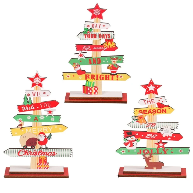 

W3JA Christmas Wooden Desktop Ornament Christmas Wood Sign Table Top Decor