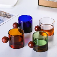 colorful glass coffee cups colored glass cups glass tea cups coffee sets glass personal cups wooden handle cups 120ml