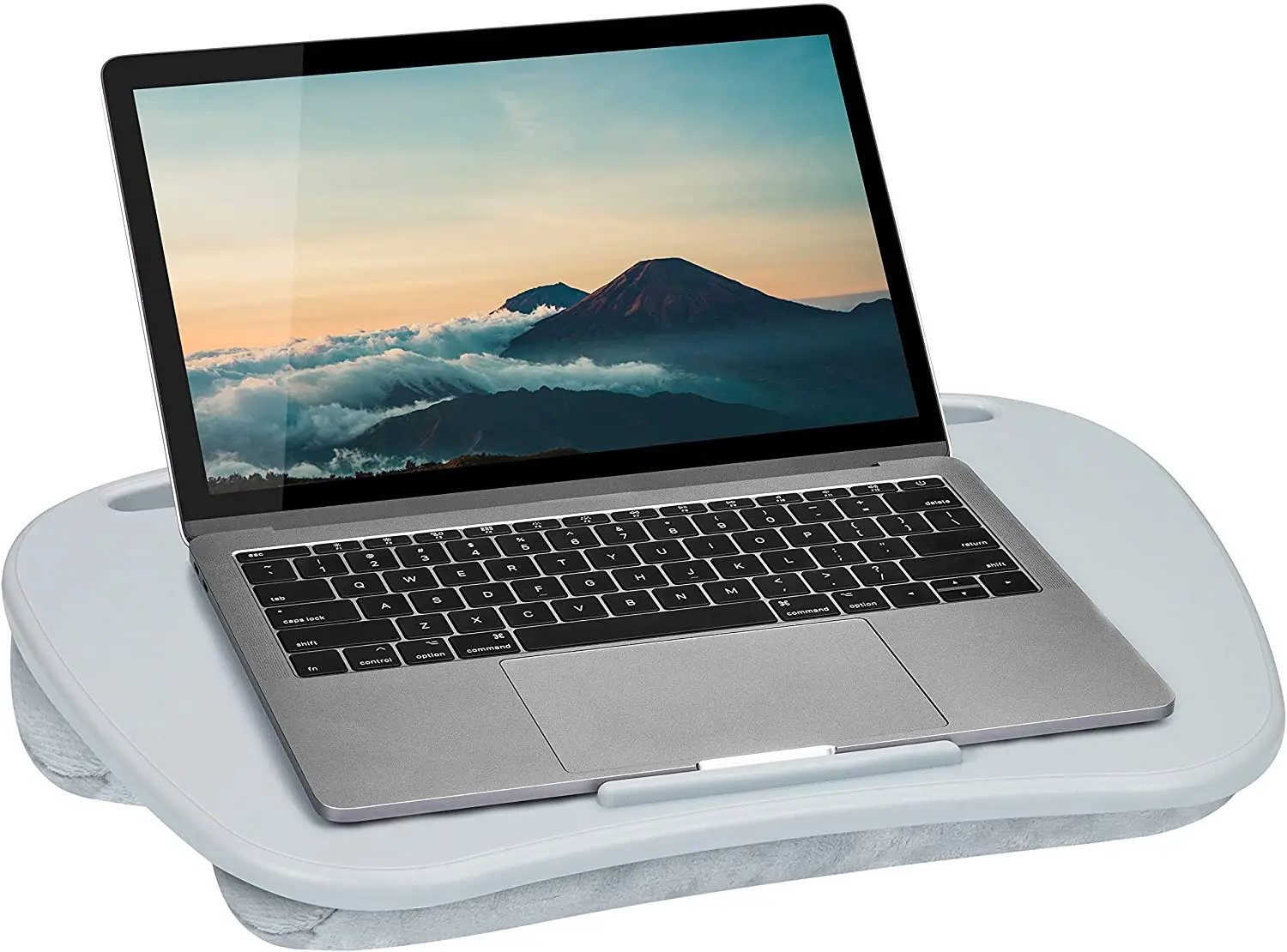 

Laptop table table for pc Lap table with device edge and phone holder Cold grey Serves laptops up to 15 6 inches