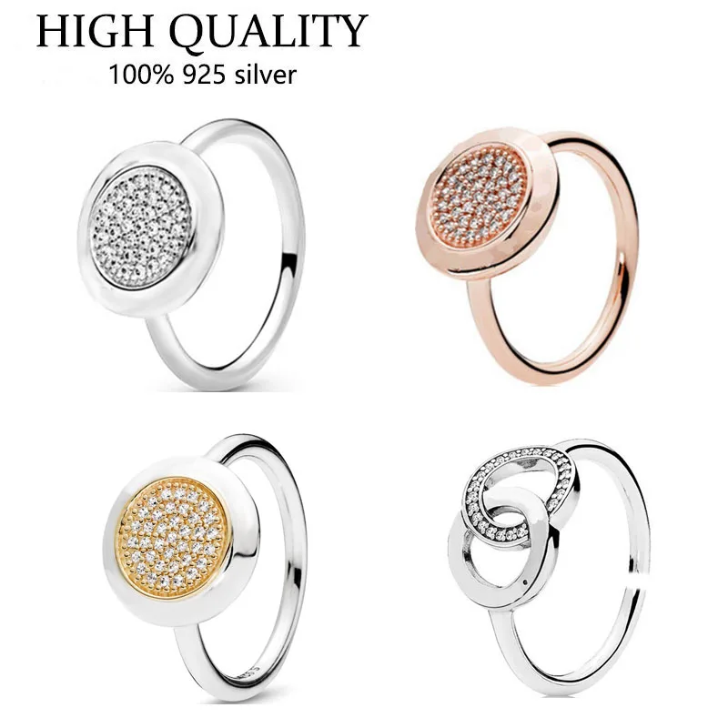 

2022 luxury Shining Round Set Cz Logo S925 Sterling Silver Pan Ring fit Women DIY fashion wedding party jewelry