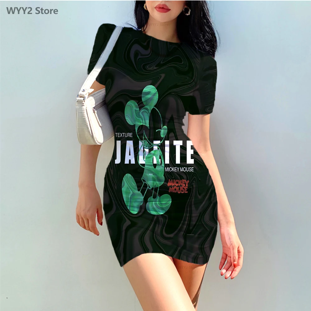 

Summer Women's Short Sleeve Slim Fit Dress Dress Disney Cartoon 3D Print Street Design Sexy Club Party Dress