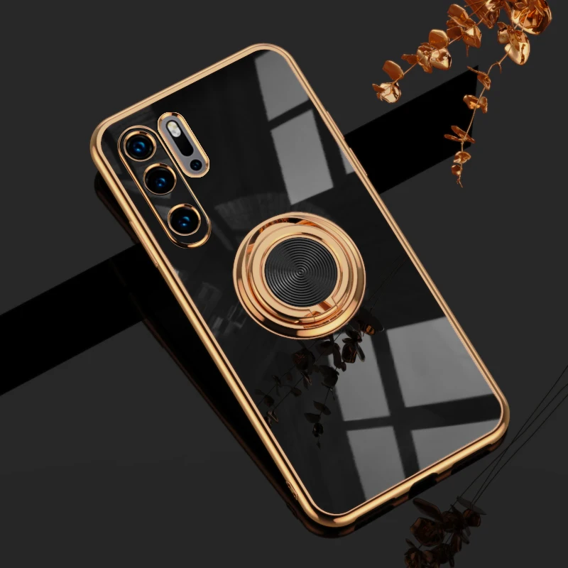 Luxury Plating Magnetic Silicone Case For Huawei P30 P40 Pro P20 Mate 20 P30Pro Honor 20 Pro Soft Shell Covers Stand Ring Holder