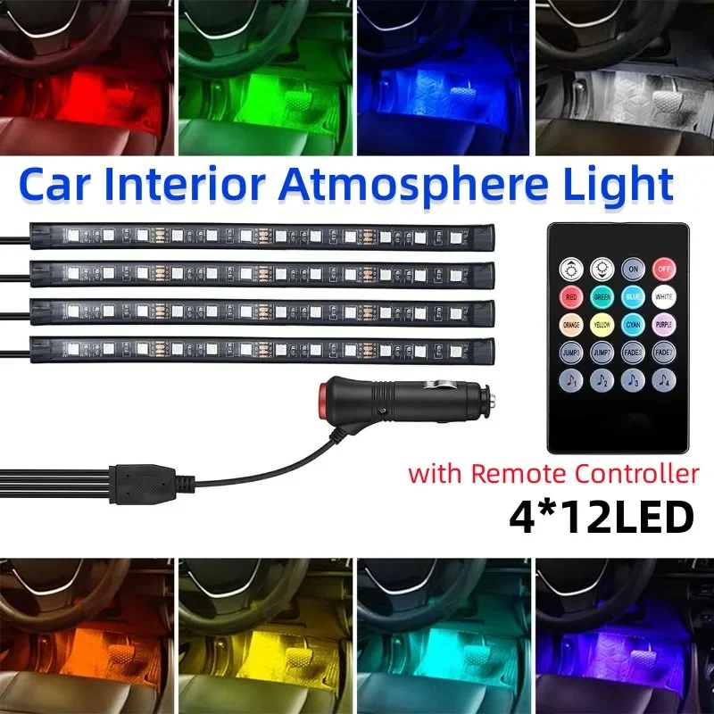 12 лампочек атмосферы автомобиля декоративные неоновые RGB лампочки 8 цветов пульт