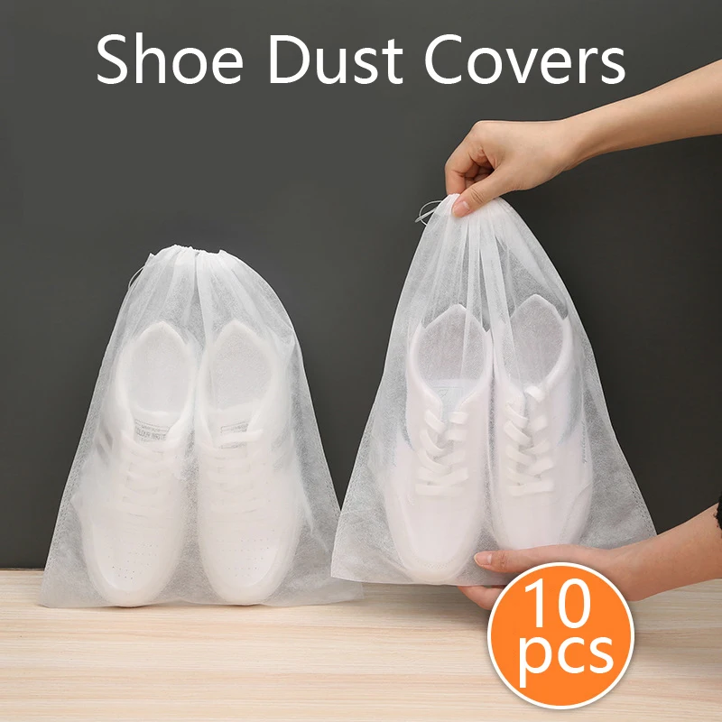 

10Pcs/Set Shoe Dust Covers Non-Woven Fabric Dustproof Drawstring Clear Storage Bag Travel Pouch Shoe Bags Drying shoes Protect