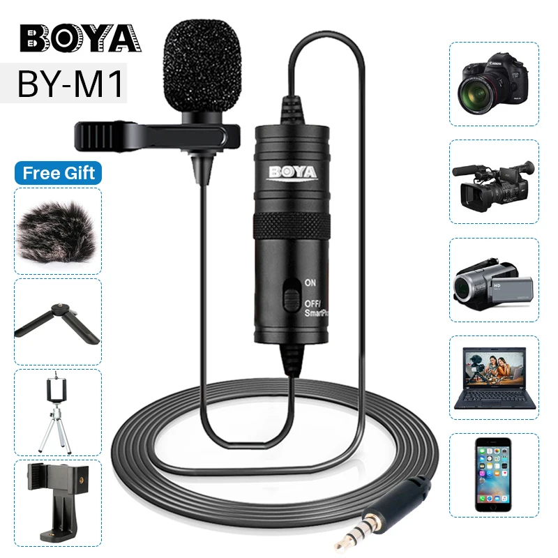 

BOYA BY-M1 3.5mm Lavalier Lapel Microphone Smartphone DSLR Recording Video Record Microphone for iPhone 12 Pro Max Live