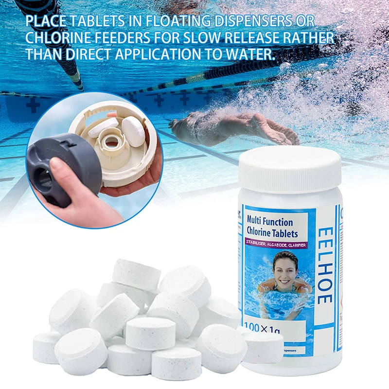 

100Pcs Swimming Pool Cleaning Chlorine Tablets Multifunction Algaecide