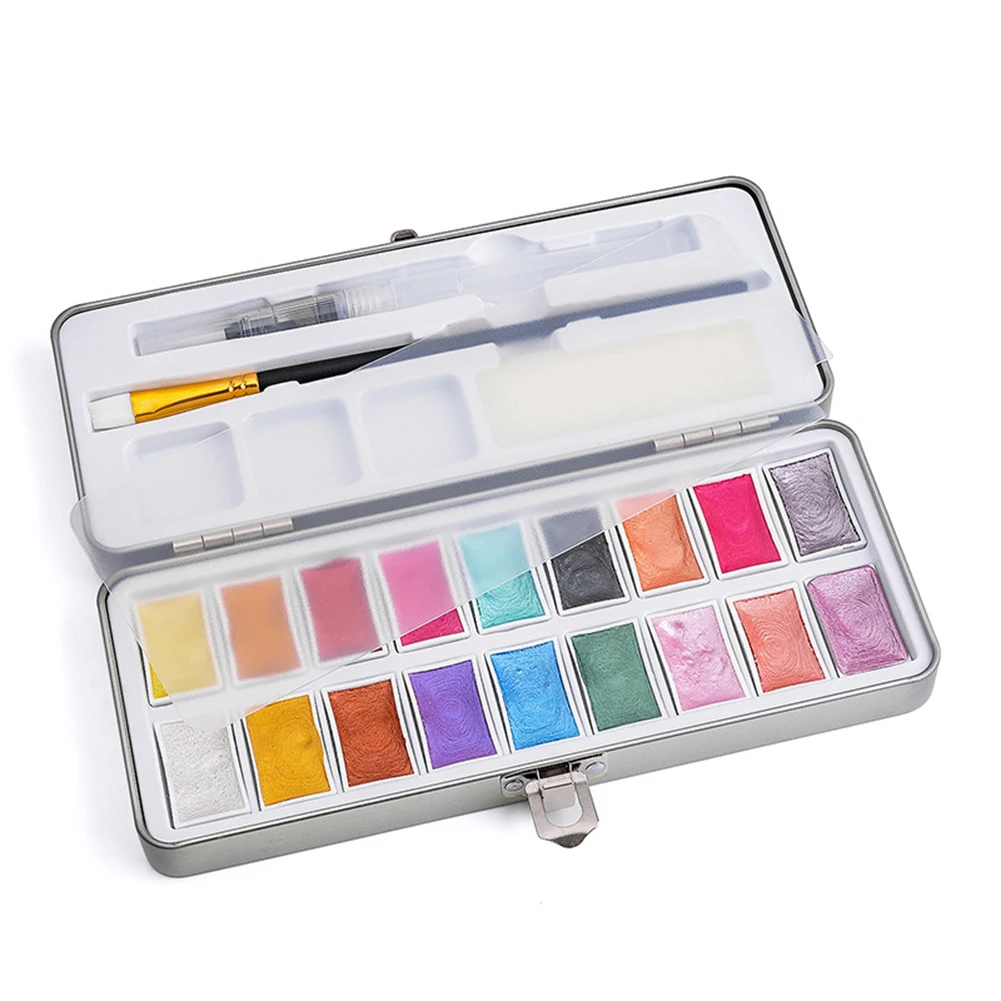 

18 Colors Stationery Professional Kids Adults Drawing With 2 Brush 1 Sponge Portable Solid Pigment Watercolor Painting Set