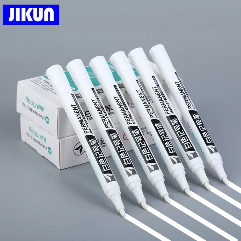 

JIKUN 10pcs For Metal White Marker Pen Oily Waterproof Plastic Gel Pen Writing Drawing Graffiti Pen Stationery Notebook