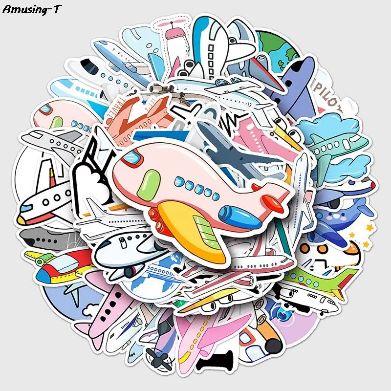 

50 Pcs new Cartoon Cute Airplane Graffiti Sticker Decoration Mug Laptop Pencil Case Luggages DIY Thin Waterproof Sticker