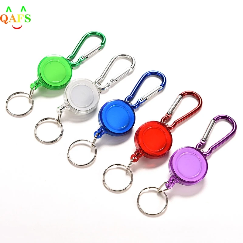 

Colourful Metal Retractable Card Badge Holder Ring Belt Clip Pull Camping Key Chain Strap Carabiner Clip Card label Keyring