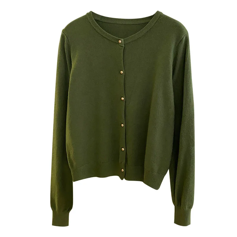 Простой вязаный кардиган с круглым вырезом в стиле ретро маленький золотой