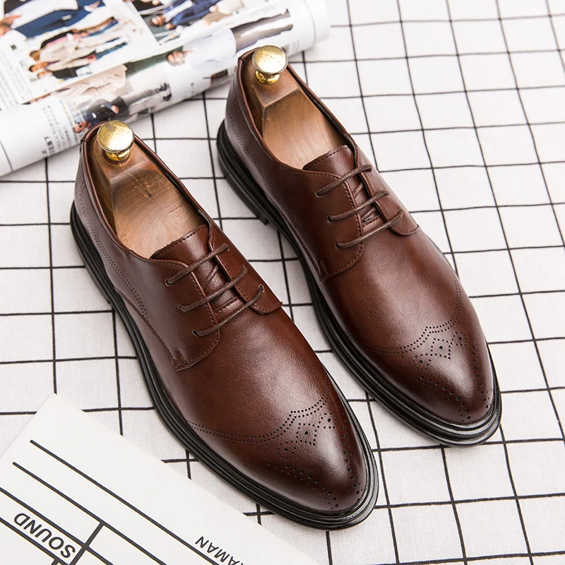 

Business Formal Leather Shoes Men 2023 Autumn Men Shoes Low-top Solid Wedding Shoes Color Fashion Oxford Pointed Office Shoes