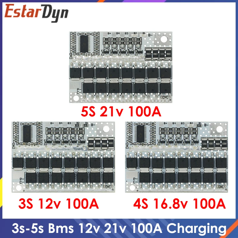 Защитная печатная плата для литий-ионных и литий-полимерных аккумуляторов 3s/4s/5s Bms 12v 16,8 v 21v 3,7 v 100a