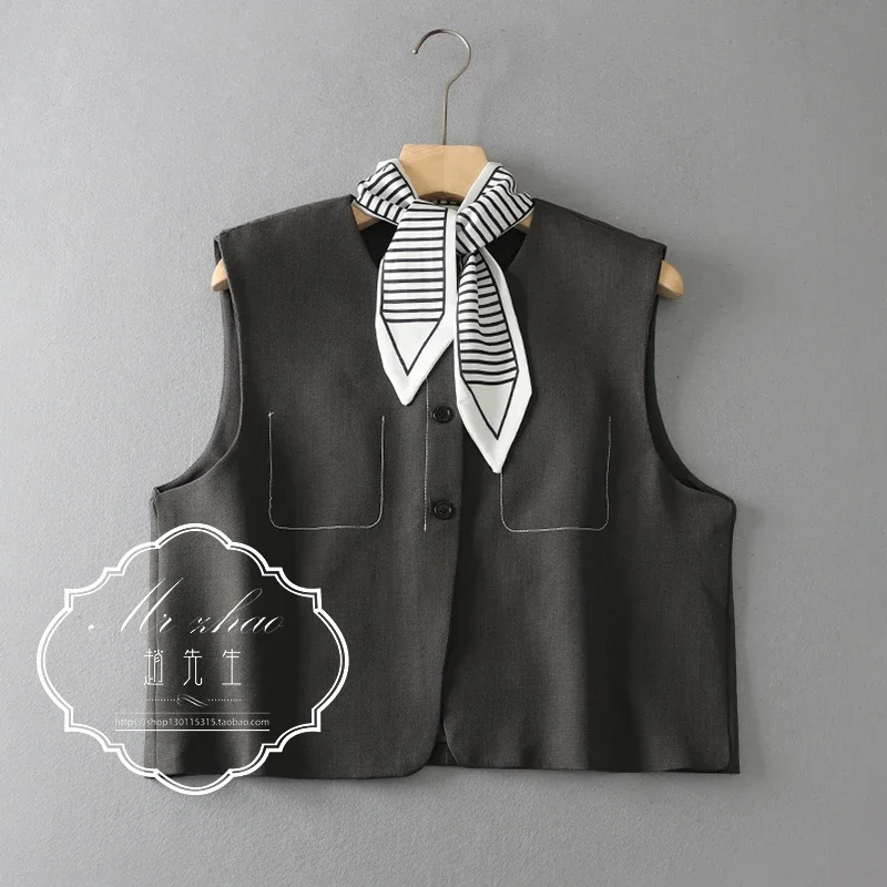 L0906-05 Полосатый шелковый шарф с круглым вырезом без рукавов свободного покроя