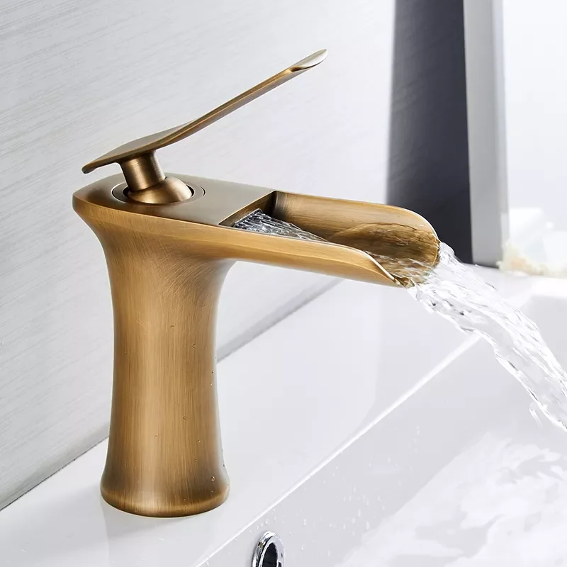 

Basin Faucets Waterfall Bathroom Faucet Single handle Basin Mixer Tap Bath Antique Faucet Brass Sink Water Crane Silver 6009