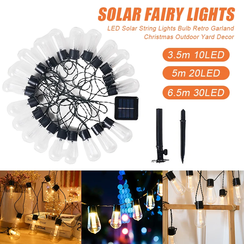 

LED Solar String Lights IP65 Waterproof Outdoor Christmas Decoration Bulb Retro Holiday Garland Garden Furniture Fairy Lamp