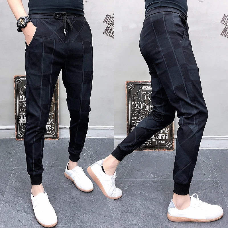 2019 Autum Mens Joggers Pants Hip Pop Casual Pencil Pant Sweatpants Trousers Streetwear Plaid Black Harem Pant Plus Size