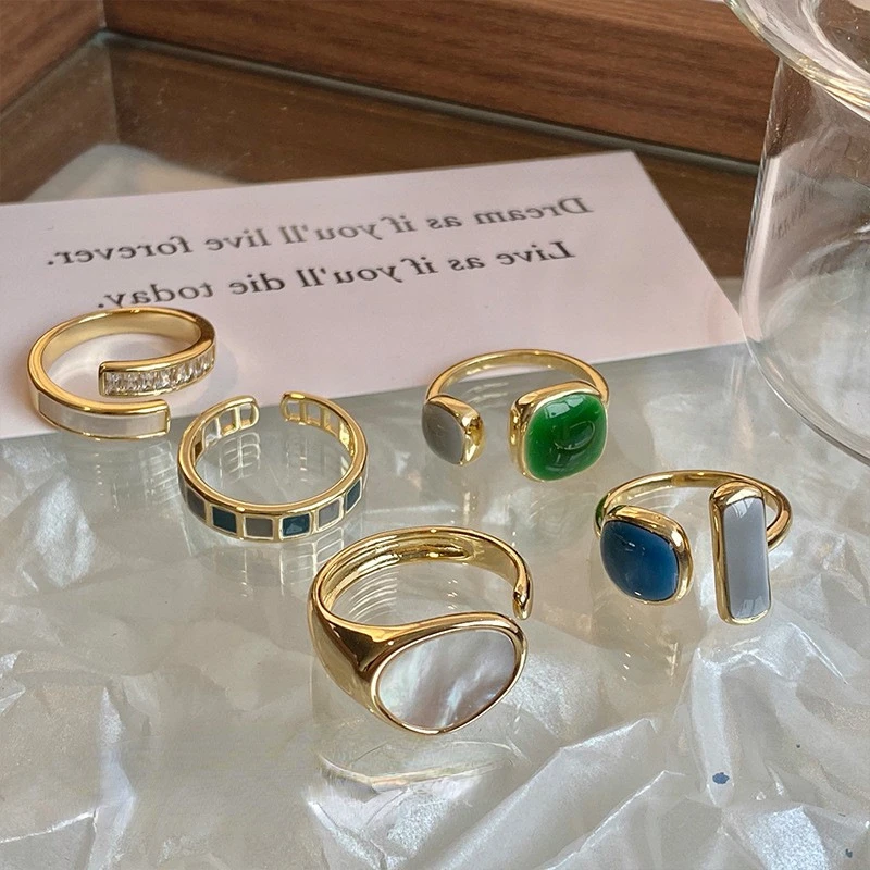 

Fashion Simple Drop Glaze Colorful Rings For Women Wedding Holiday Gift Retro Geometric Square Open Index Finger Ring Jewelry