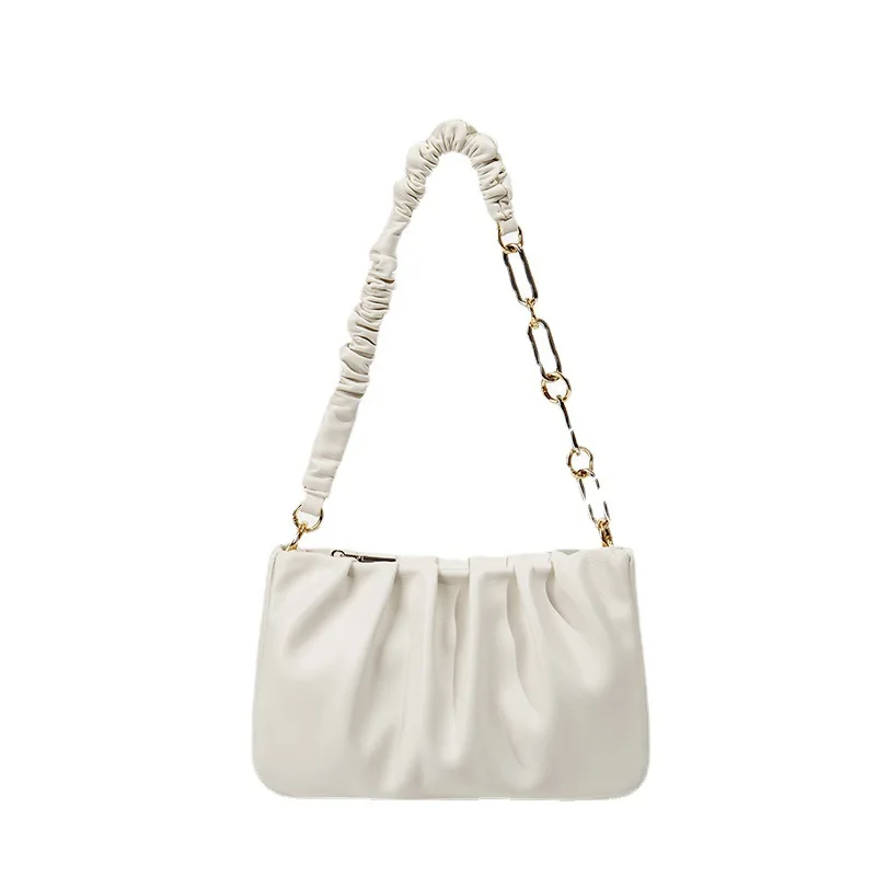 2023 Large Capacity Handbag For Women Korean Simple Solid Tote Bag Female Fashion PU Leather Hollow Chain Pleated Shoulder Bag