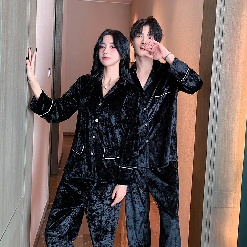 2024 новая золотая бархатная парная пижама мужская и женская осенне-зимняя тонкая