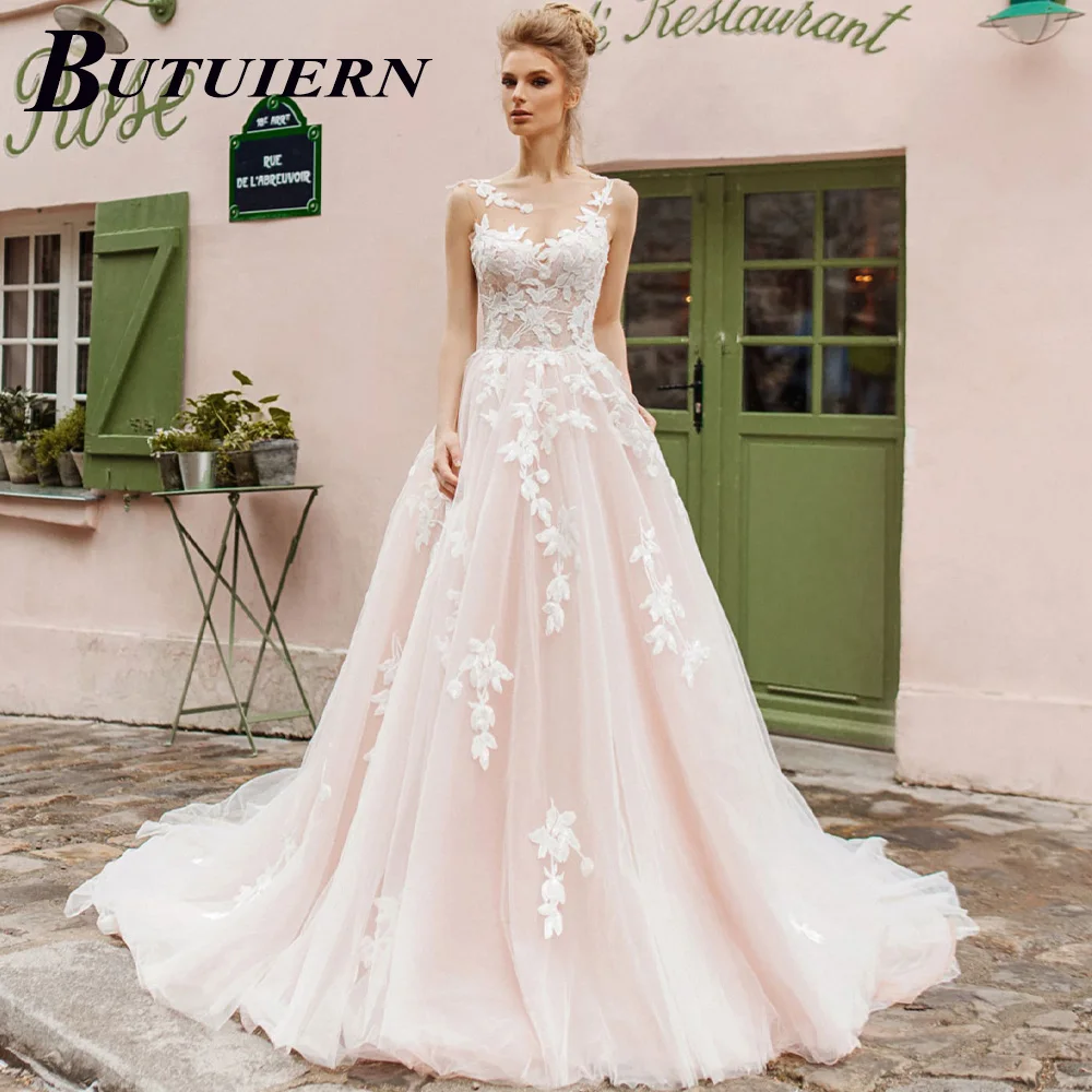 

COZOK Милое Свадебное платье с аппликацией с круглым вырезом кружевное свадебное платье Алин с пуговицами сзади со шлейфом халат для невесты персонализированное