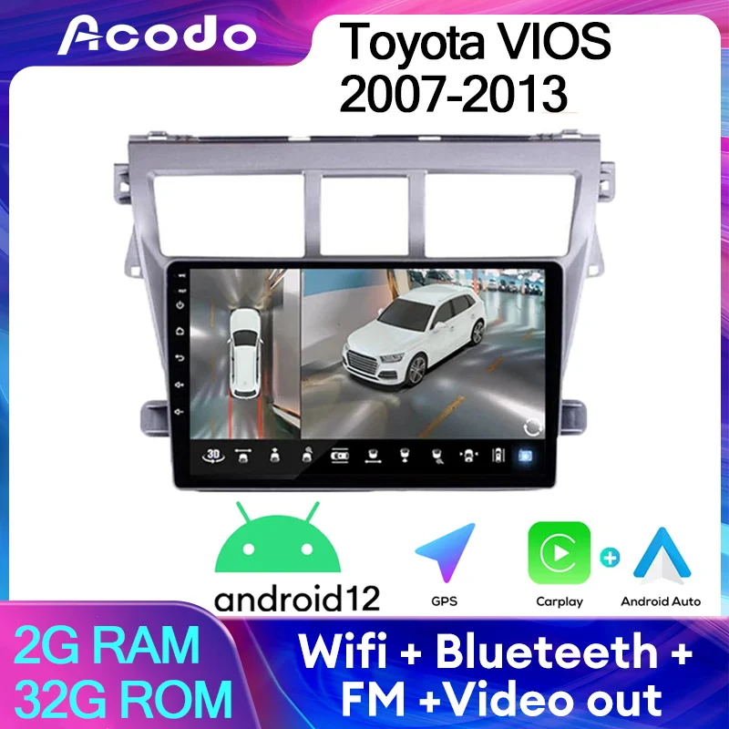

Acodo Car Radio 2din Stereo For Toyota VIOS 2007-2013 Android12 HeadUnit Carplay Auto WiFi BT FM IPS Screen GPS CarRadio Stereo