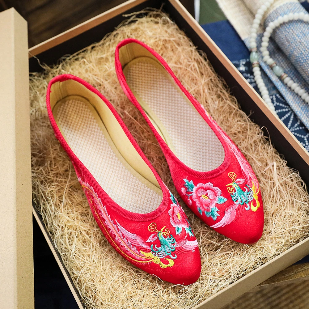 Женские бархатные балетки Veowalk с вышивкой Феникс хлопковые на плоской подошве