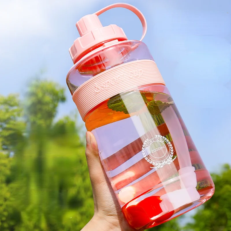 2 Liter Fitness Sports Bottle Plastic Large Capacity Water Bottle with Straw Girl Outdoor Climbing Drink Bottle Kettle BPA Free