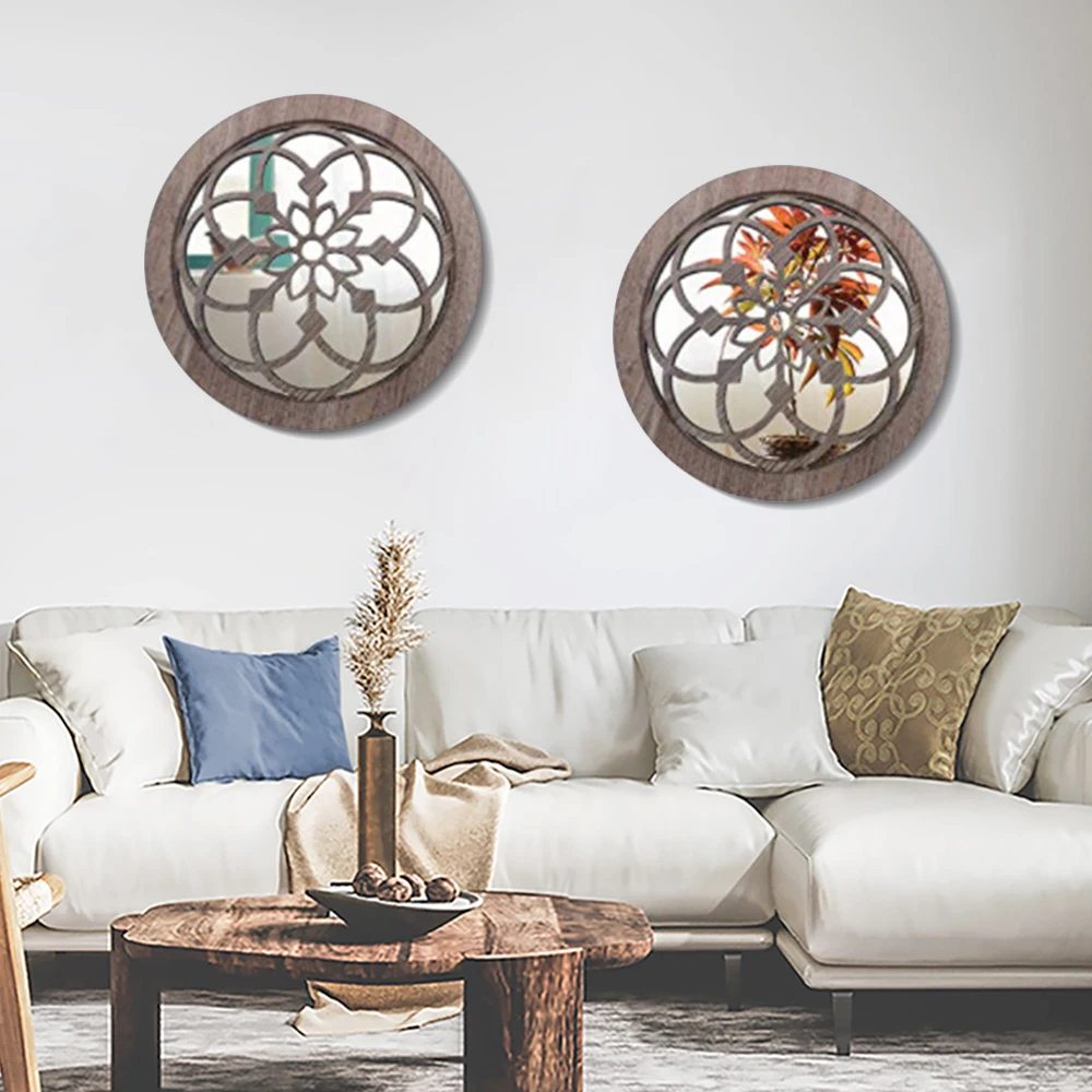 

2Pcs Modern Wooden Round Carving Wall Hanging Corridors Living Rooms Decoration