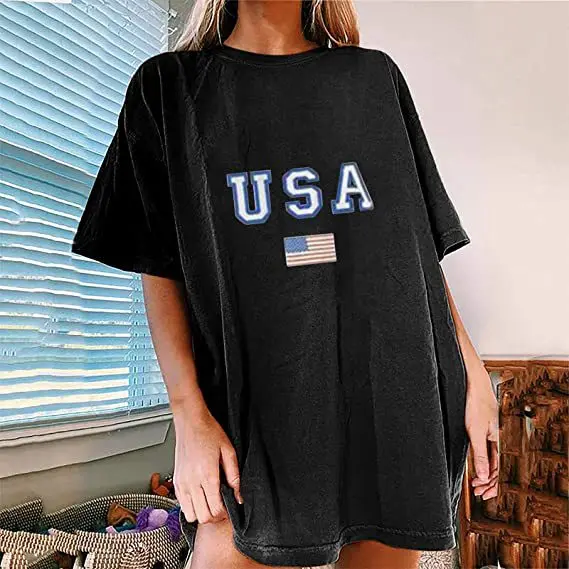 USA National Flag Short sleeved Female Shirt Summer Independence Day Dress Eurocode In Stock Women's Tops