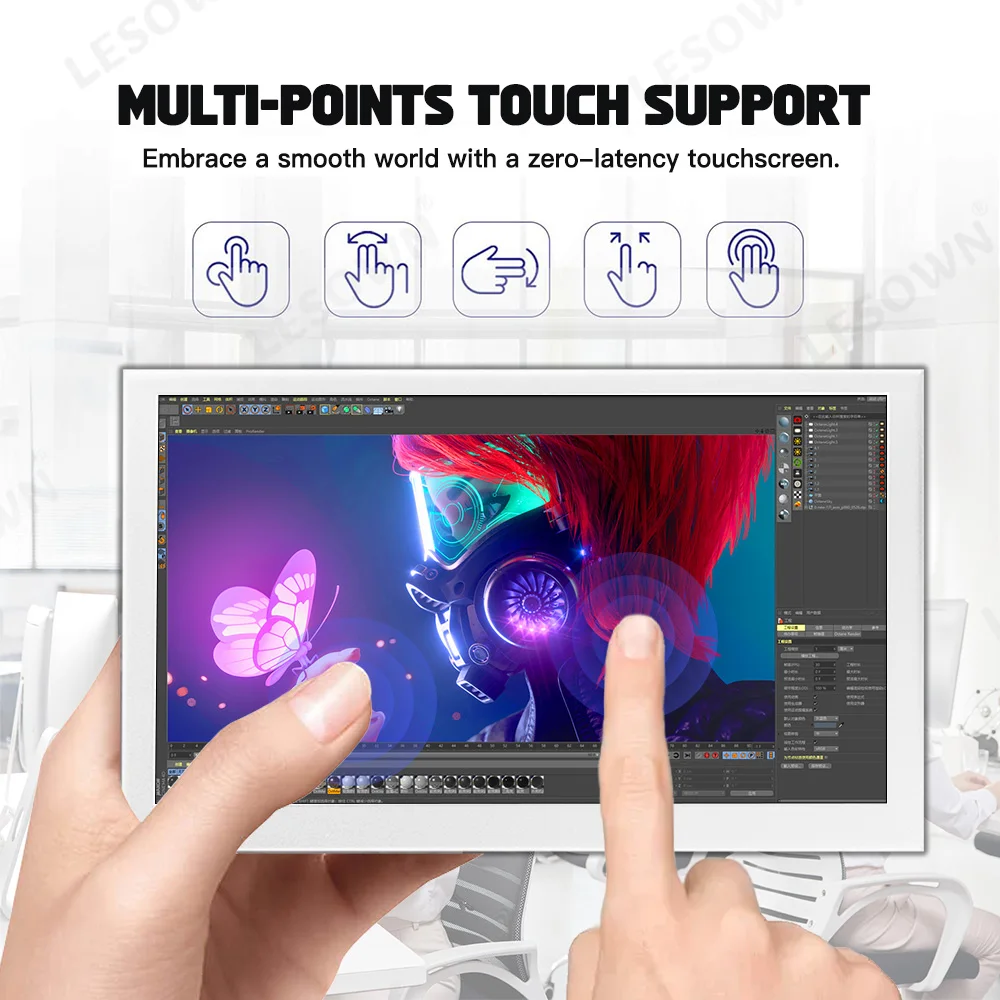 LESOWN белый маленький монитор 7-дюймовый HDMI 1024x600 IPS сенсорный ЖК-дисплей с секундным