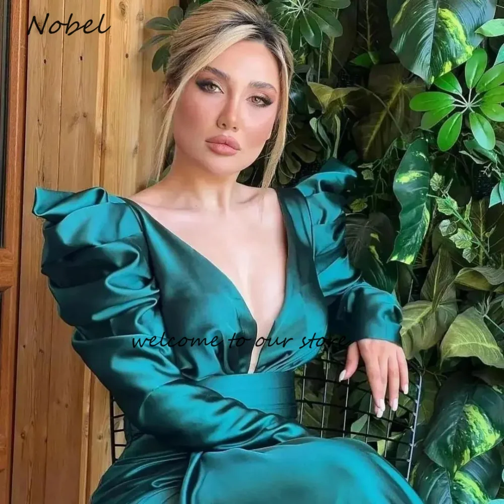 

Pleated Satin Floor-Length Women's Evening Dress V-Neck Formal Occasion Gowns A-Line Simple Dress For Day And Night Party