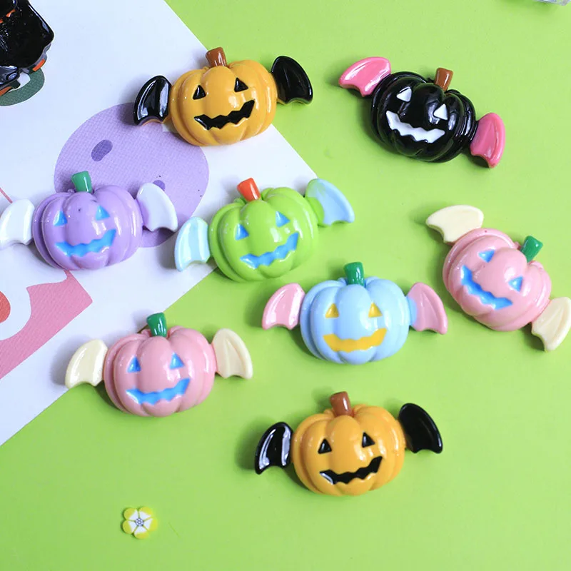 

10pcs European Bright Halloween Pumpkin Bat Resin Flatback Cabochons Scrapbook DIY Ornaments Jewelry Accessories Supplies R281