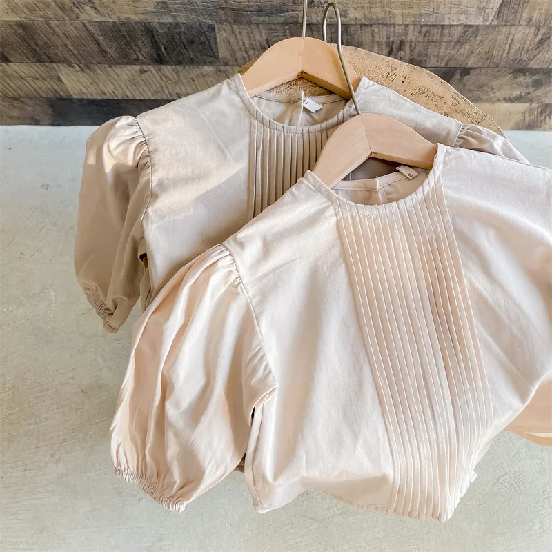 

Toddle Girl Clothes 2022 Spring New Long Sleeved Doll Shirt Girls Baby Korean Bubble Sleeve Cute Shirt Middle and Small Kids Top