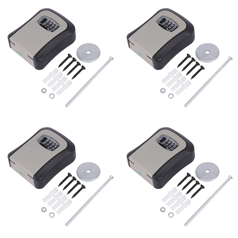 

NEW-4X Key Lock Box Wall Mounted Aluminum Alloy Key Safe Box Weatherproof 4 Digit Combination Key Storage Lock Box