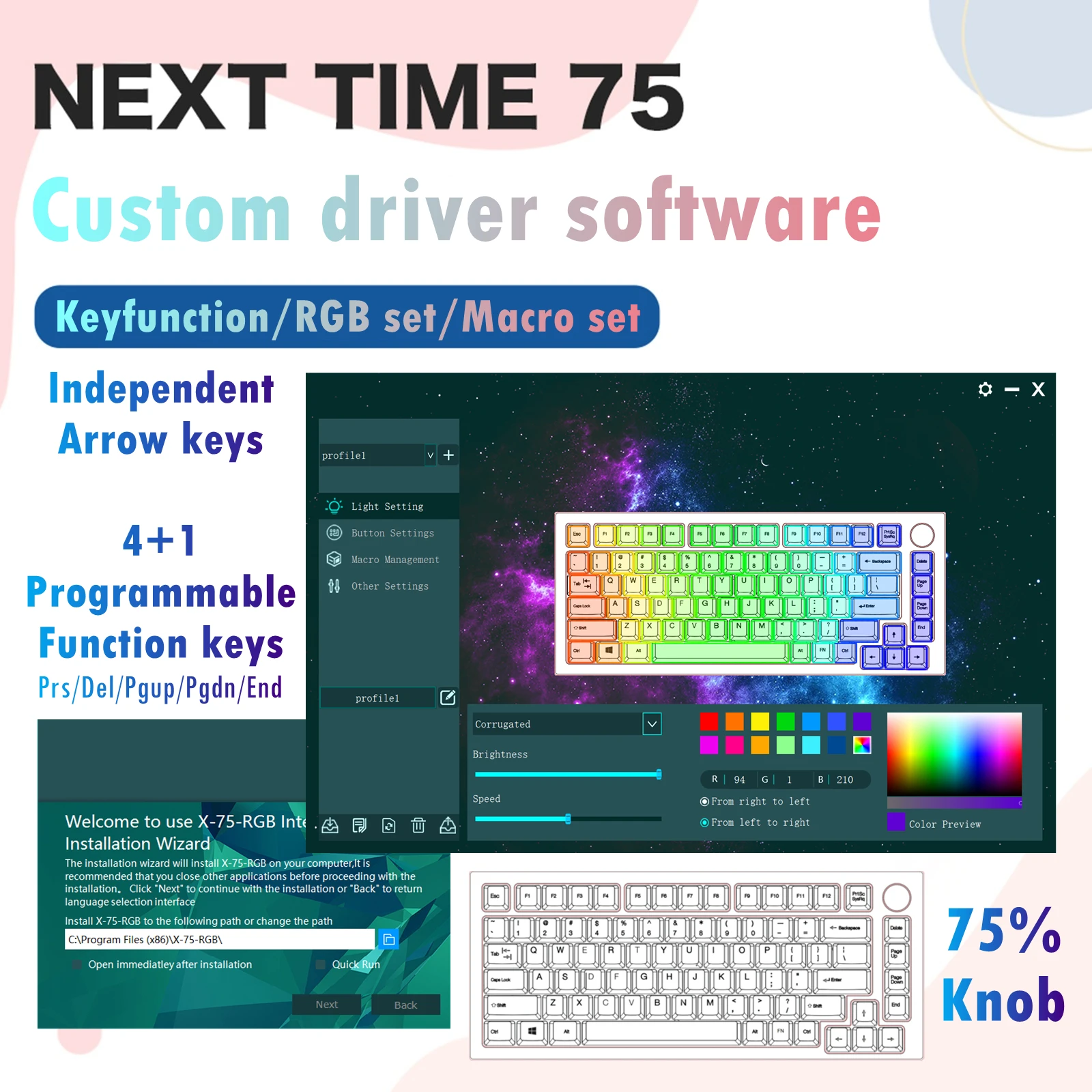 Набор для клавиатуры NextTime 75 Hot Swap 82 клавиши RGB-подсветка проводные 3Pin/5Pin