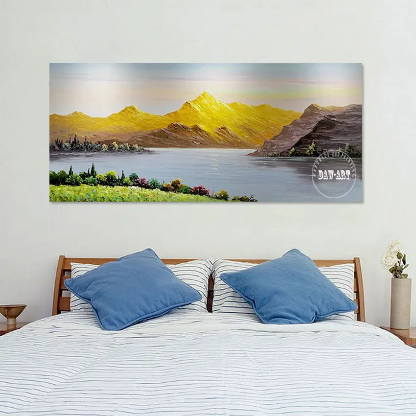 

Lakeside Natural Scenery Wall Picture 3D Mountain Tree Hand Drawing Frameless Artwork Canvas Abstract Modern Painting Art Crafts