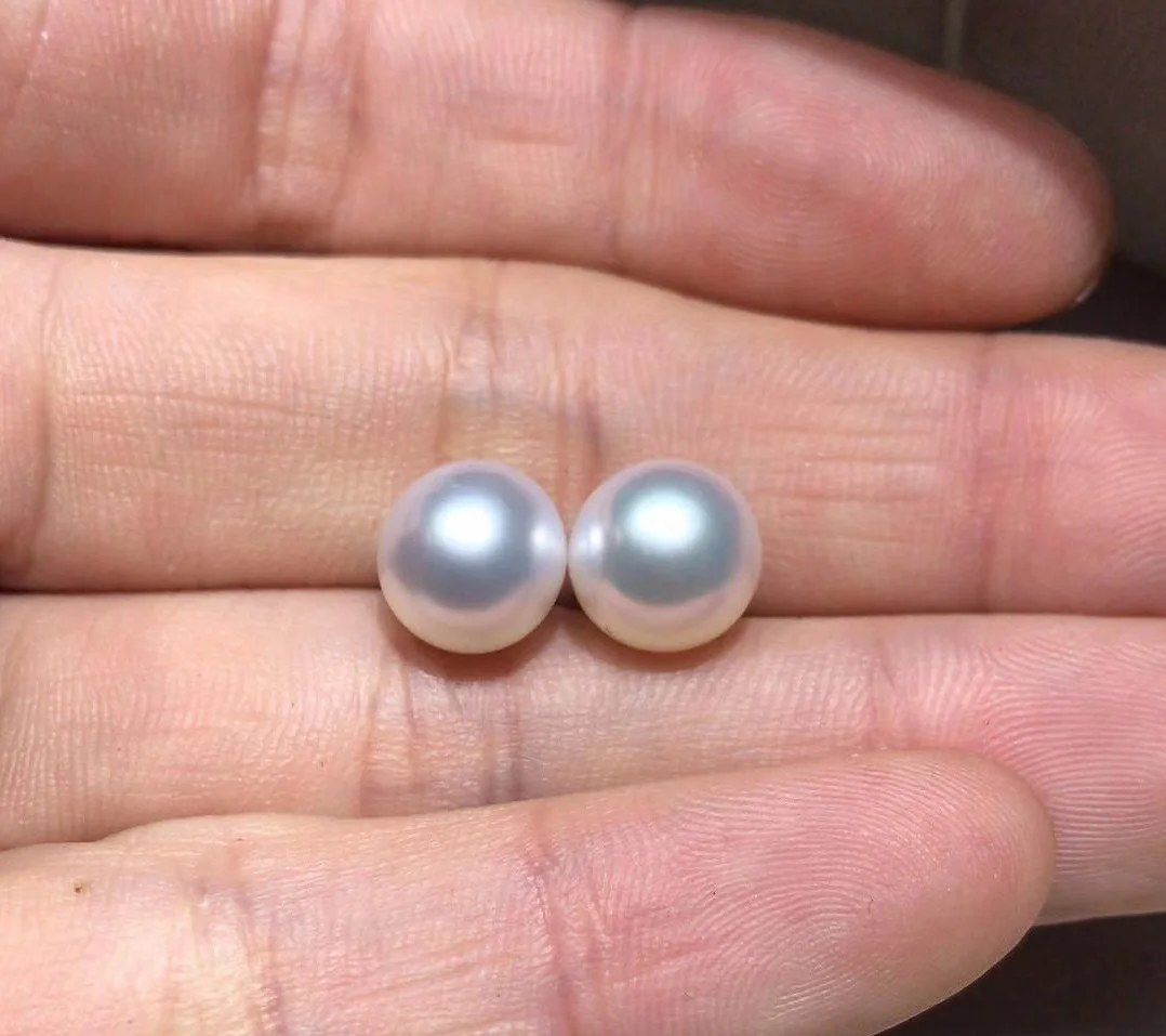 

Huge Pair Of 11-12mm Natural Sea Genuine Cream White Round Luster Jewelry Loose Pearl Natural Loose Gemstones