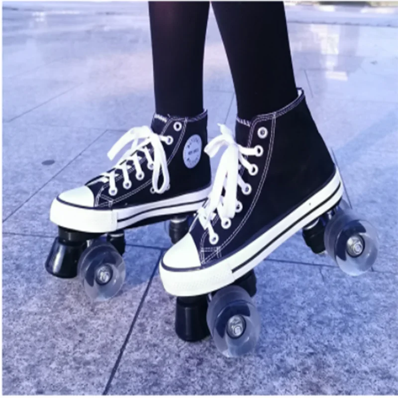 Canvas rink adult 4 round double row wheel skating shoes double roller skate roller skates flash skates