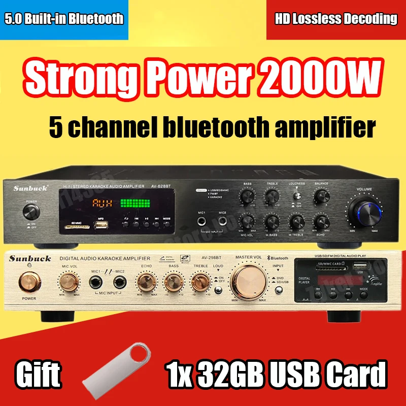 110/220V 2000W Bluetooth 5.0 Аудиоусилитель домашнего кинотеатра усилители amplificador поддержка FM USB с пультом дистанционного управления.