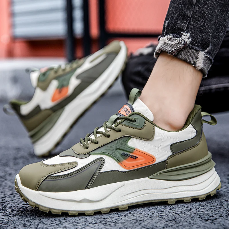 

Брендовые черные мужские кроссовки, кожаная модная Нескользящая спортивная обувь для бега на платформе для мужчин, повседневная мужская обувь с низким верхом, мужская обувь