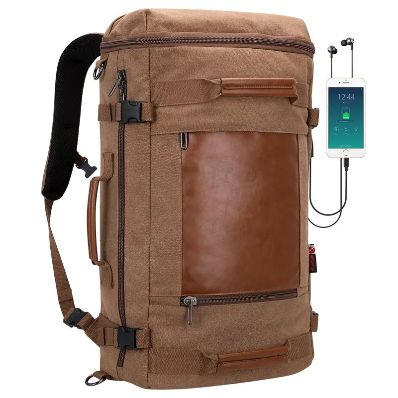 

Travel Backpack with USB Charging Port Canvas Backpack Duffel Bag for Men 2063 Brown
