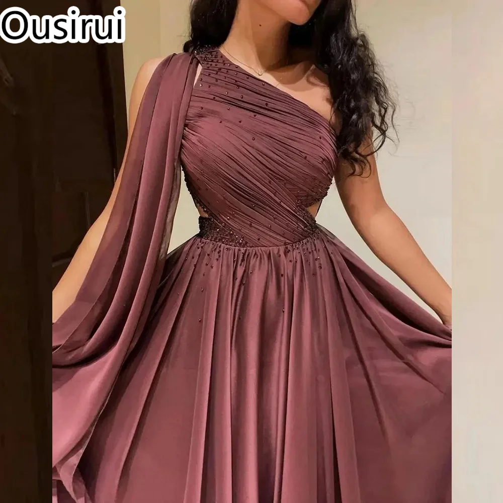 Шикарное шифоновое Плиссированное женское платье OUSIRUI на одно плечо вечернее