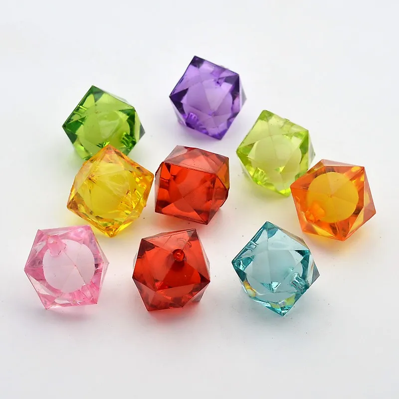 

500g Transparent Acrylic Beads Bead in Bead Faceted Cube Mixed Color 20x19x19mm Hole: 3mm about 120pcs/500g