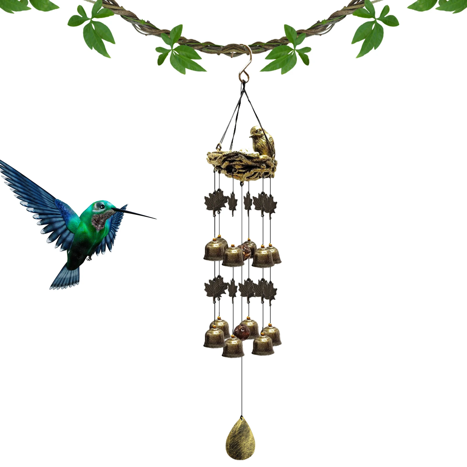 

Bird Nest Bells Bird Nest Wind Chime With 12 Wind Bells Bird Bells Chimes Hangings Decoration For Outside Garden Yard Church