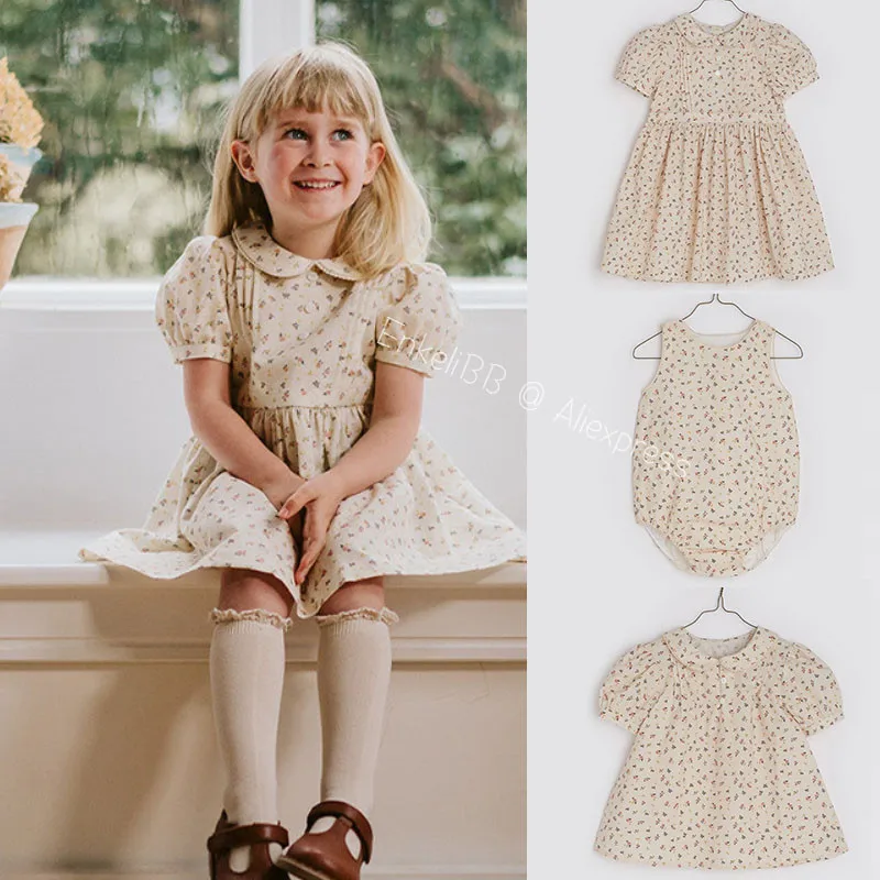 

EnkeliBB Toddler Girl Beautiful Floral Dress Short Sleeve Summer Dress L* Kids Girls Peter Pan Collar Cute Casual Dress